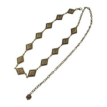 Vintage Inspired Engraved Metal Waist Chain with Floral Square Links