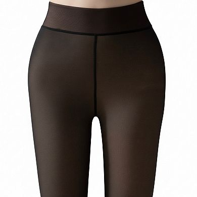 Women's Bare-Legs Fleece Lined Thickened Pantyhose with Skin-Transparent Finish, High Waist Design