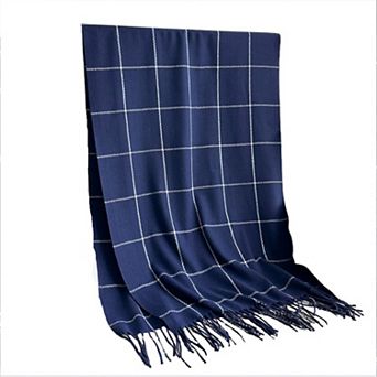Plaid Winter Scarf Soft Warm Woven Long Shawl with Fringe Edges