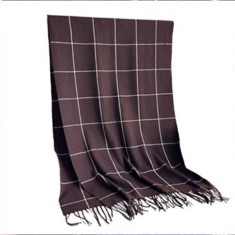 Plaid Winter Scarf Soft Warm Woven Long Shawl with Fringe Edges