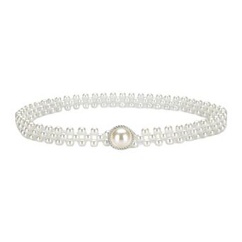 Womens Elastic Pearl Waist Belt with Center Pearl Accent