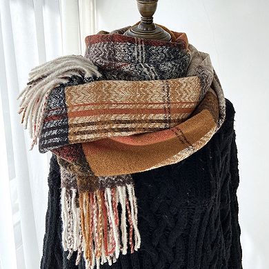 Plaid Pattern Soft Woven Winter Scarf with Cozy Texture