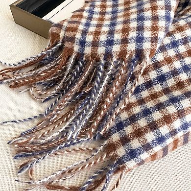 Plaid Winter Scarf Soft Cozy Woven Wrap with Fringe Edges