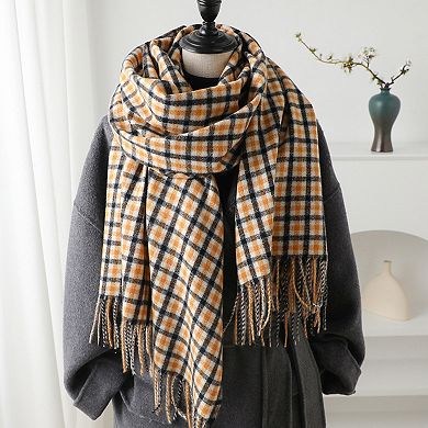 Plaid Winter Scarf Soft Cozy Woven Wrap with Fringe Edges
