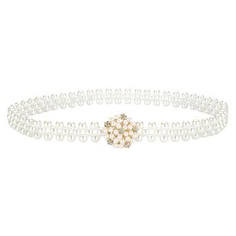 Womens Elastic Pearl Waist Belt with Stretch Fit Design
