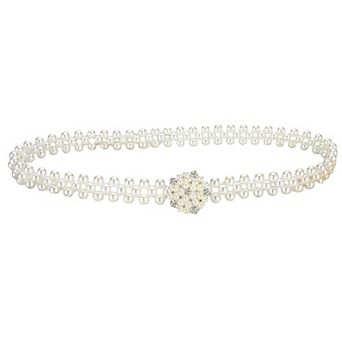 Womens Elastic Pearl Waist Belt with Stretch Fit Design