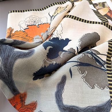 Women's Floral Print Cotton Linen Feel Square Scarf