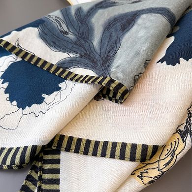 Women's Floral Print Cotton Linen Feel Square Scarf