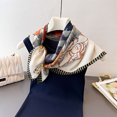 Women's Floral Print Cotton Linen Feel Square Scarf