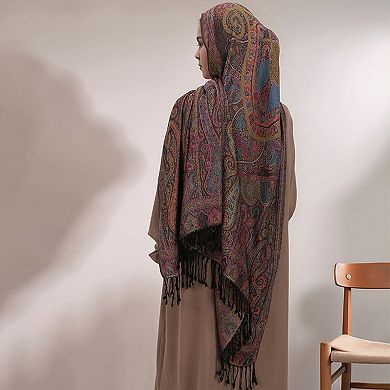 Soft Paisley Wrap Shawl with Fringe Lightweight Warm Oversized Scarf