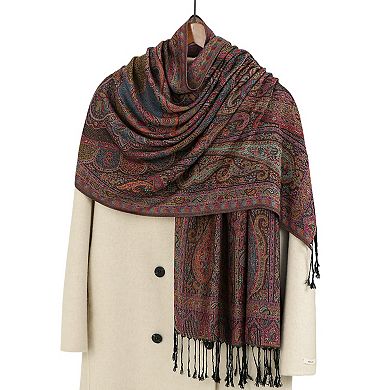 Soft Paisley Wrap Shawl with Fringe Lightweight Warm Oversized Scarf