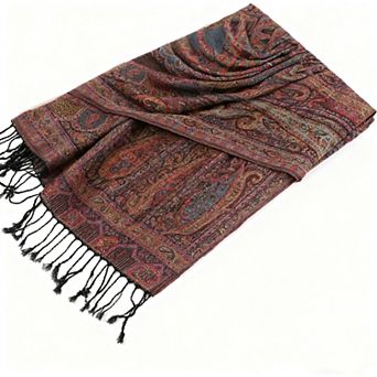 Soft Paisley Wrap Shawl with Fringe Lightweight Warm Oversized Scarf