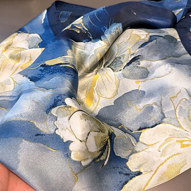 Women's Floral Print Satin Scarf Lightweight Square Wrap