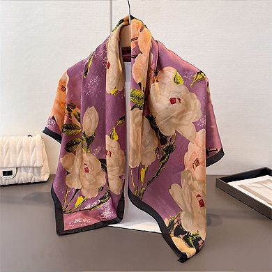Women's Floral Print Satin Scarf Lightweight Square Wrap