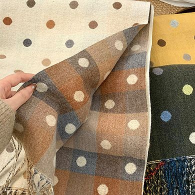 Reversible Polka Dot Scarf with Soft Fabric and Fringe Trim