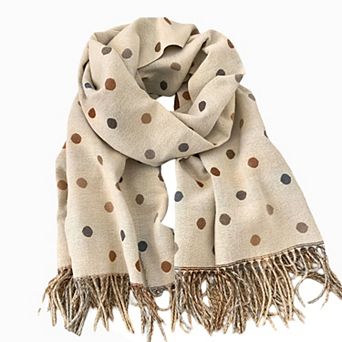 Reversible Polka Dot Scarf with Soft Fabric and Fringe Trim