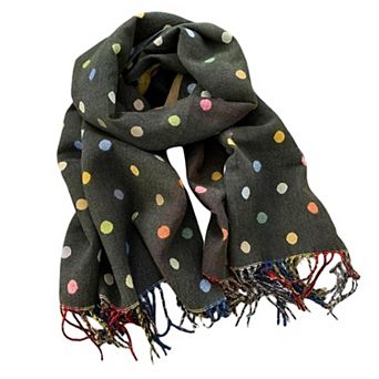 Reversible Polka Dot Scarf with Soft Fabric and Fringe Trim