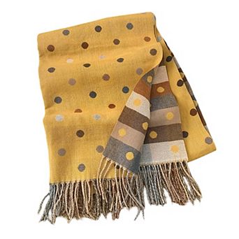Reversible Polka Dot Scarf with Soft Fabric and Fringe Trim