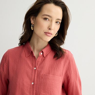 Women's Croft & Barrow Double Cloth Button Down Shirt