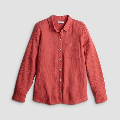 Women's Croft & Barrow Double Cloth Button Down Shirt