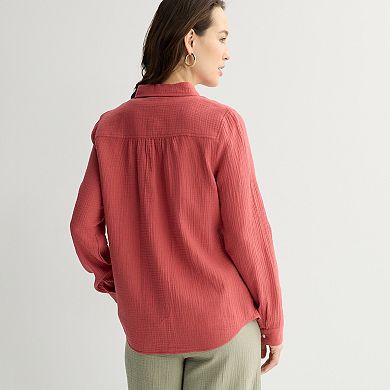 Women's Croft & Barrow Double Cloth Button Down Shirt