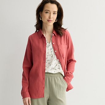 Women's Croft & Barrow® Double Cloth Button Down Shirt