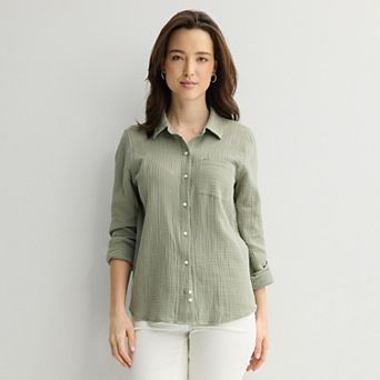 Women's Croft & Barrow® Double Cloth Button Down Shirt
