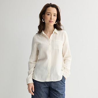 Women's Croft & Barrow® Double Cloth Button Down Shirt