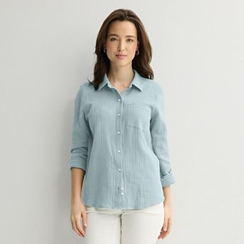 Women's Croft & Barrow® Double Cloth Button Down Shirt