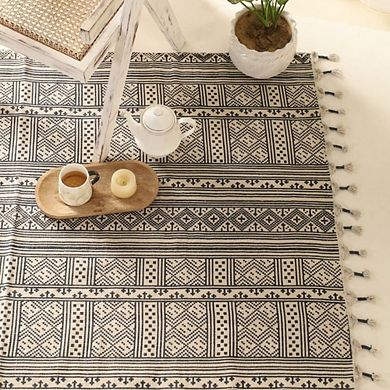 Monochrome Handprinted Cotton Rug (48'' x 72'')