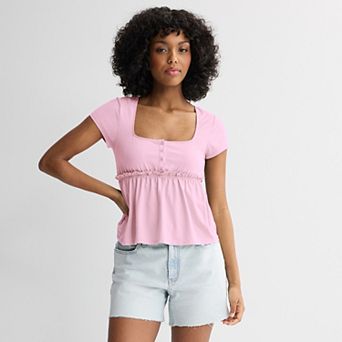 Juniors' madden girl Square Neck Babydoll Top