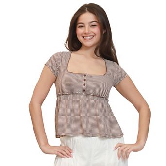 Juniors' madden girl Square Neck Babydoll Top