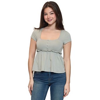 Juniors' madden girl Square Neck Babydoll Top