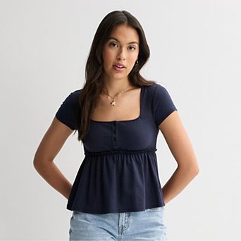 Juniors' madden girl Square Neck Babydoll Top