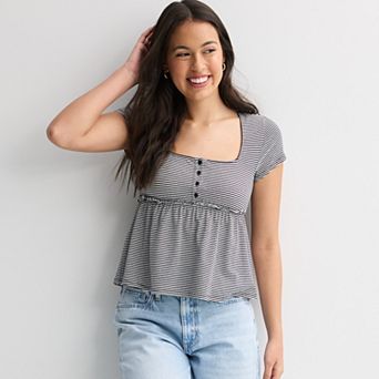 Juniors' madden girl Square Neck Babydoll Top