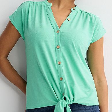 Women's Apt. 9® Extend Sleeve Tie Front Button-Up Top
