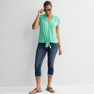 Women's Apt. 9® Extend Sleeve Tie Front Button-Up Top