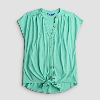 Women's Apt. 9® Extend Sleeve Tie Front Button-Up Top