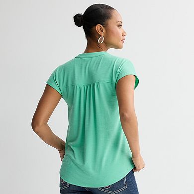 Women's Apt. 9® Extend Sleeve Tie Front Button-Up Top