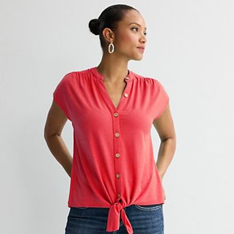 Women's Apt. 9® Tie Front Button-Up Top