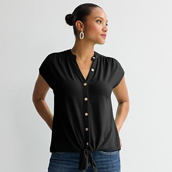Women's Apt. 9® Tie Front Button-Up Top