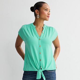 Women's Apt. 9® Tie Front Button-Up Top