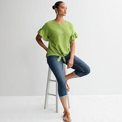 Women's Apt. 9® Ruffle Sleeve Tie Front Necklace Top