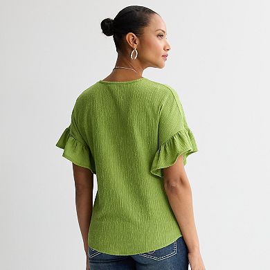 Women's Apt. 9® Ruffle Sleeve Tie Front Necklace Top