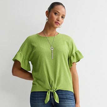 Women's Apt. 9® Ruffle Sleeve Tie Front Necklace Top