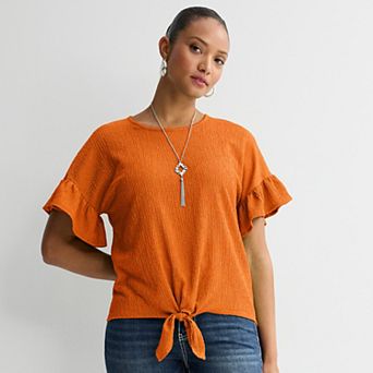 Women's Apt. 9® Ruffle Sleeve Tie Front Necklace Top