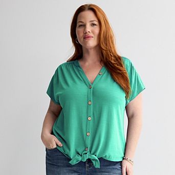 Plus Size Apt. 9® Tie Front Button-Up Shirt