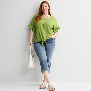 Plus Size Apt. 9® Ruffle Sleeve Tie Front Top