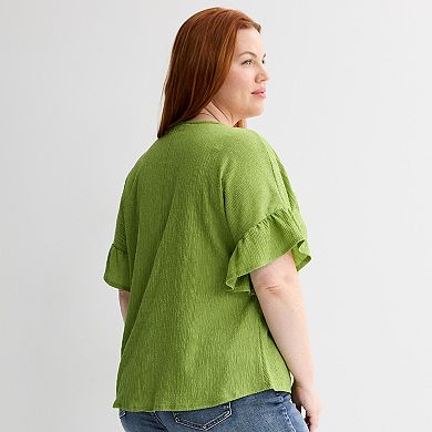 Plus Size Apt. 9® Ruffle Sleeve Tie Front Top