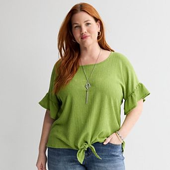 Plus Size Apt. 9® Ruffle Sleeve Tie Front Top